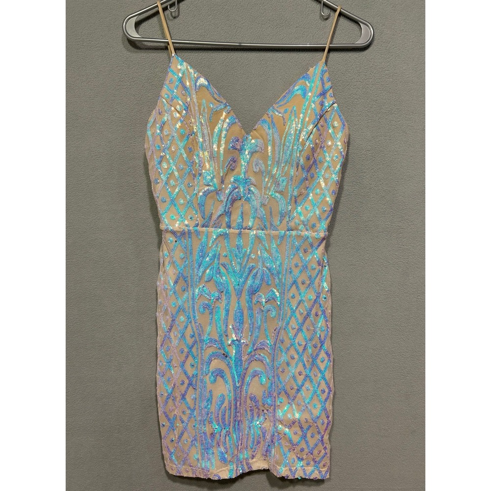 Windsor Sequin Mini Dress Women Small Beige Iridescent‎ Bodycon Prom Party Club